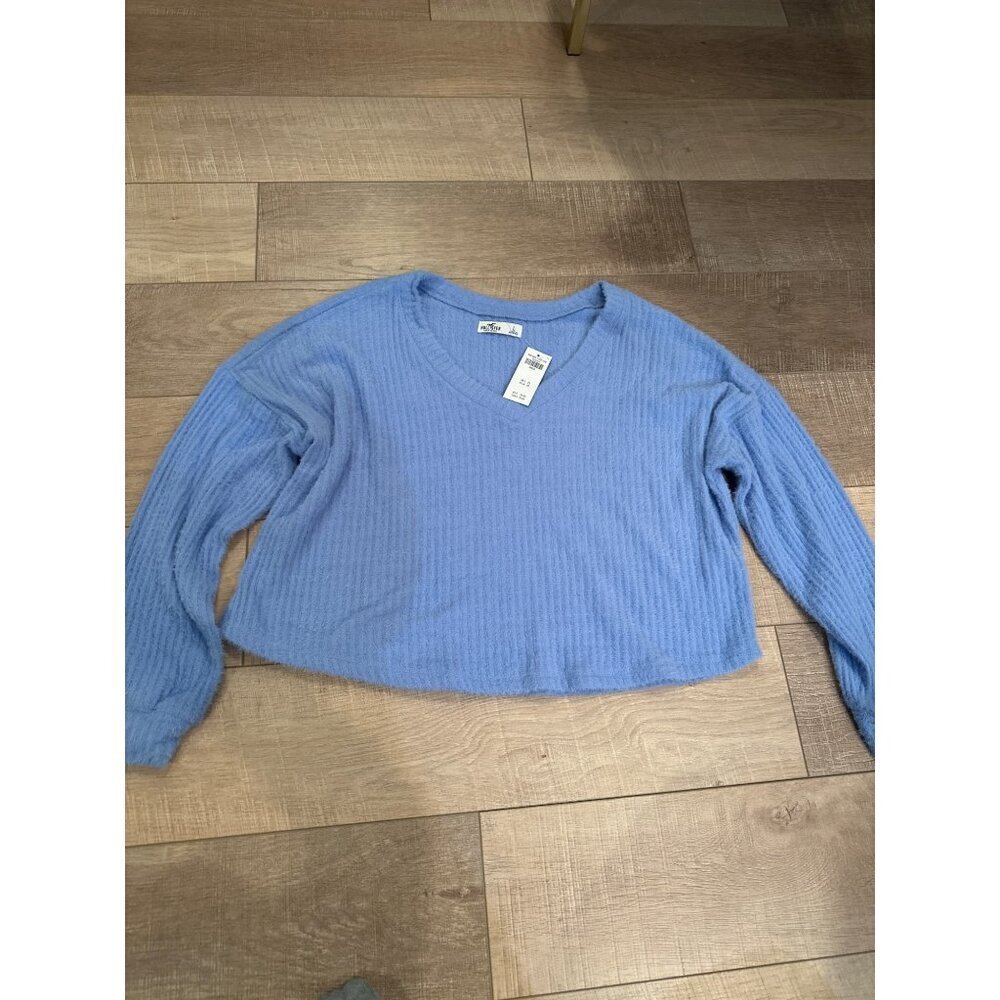 HOLLISTER WOMENS BLUE V NECK SWEATER NEW LARGE